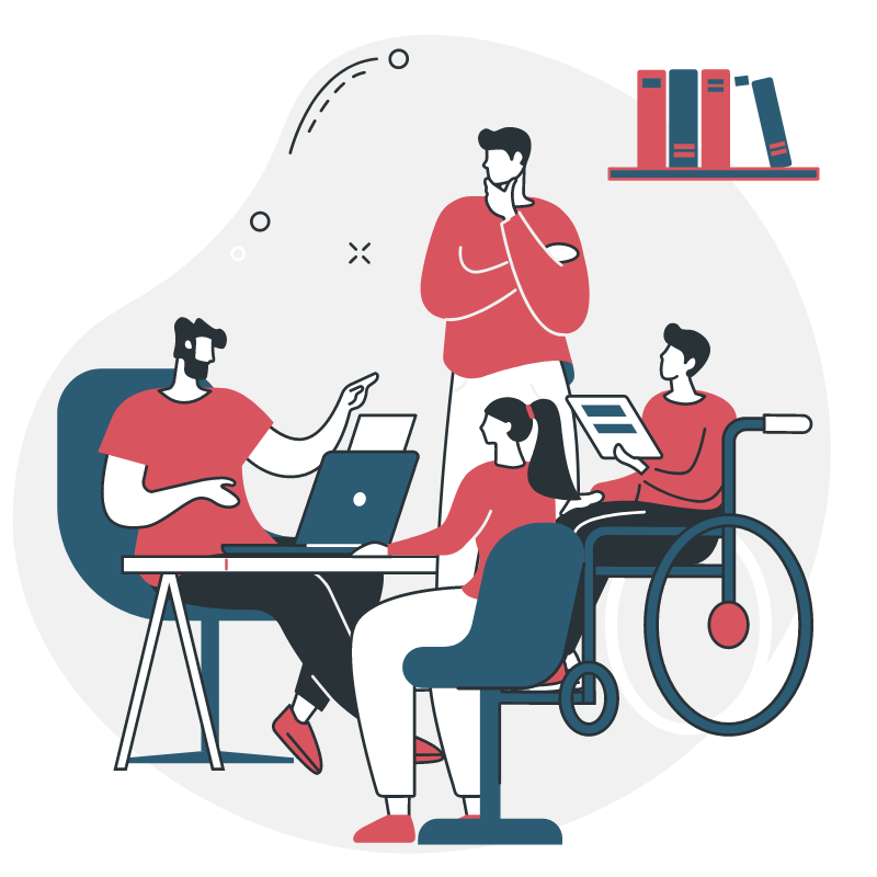 Ilustración de administrativos virtuales discapacitados